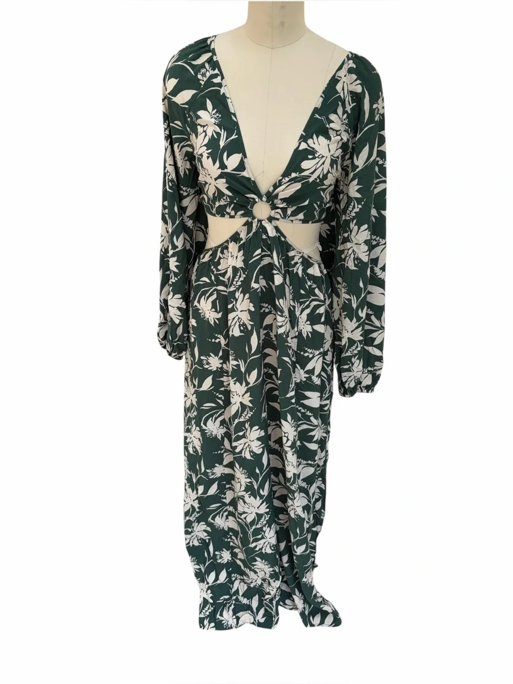 Abercrombie & Fitch Forest Green Floral Cutout maxi dress size large